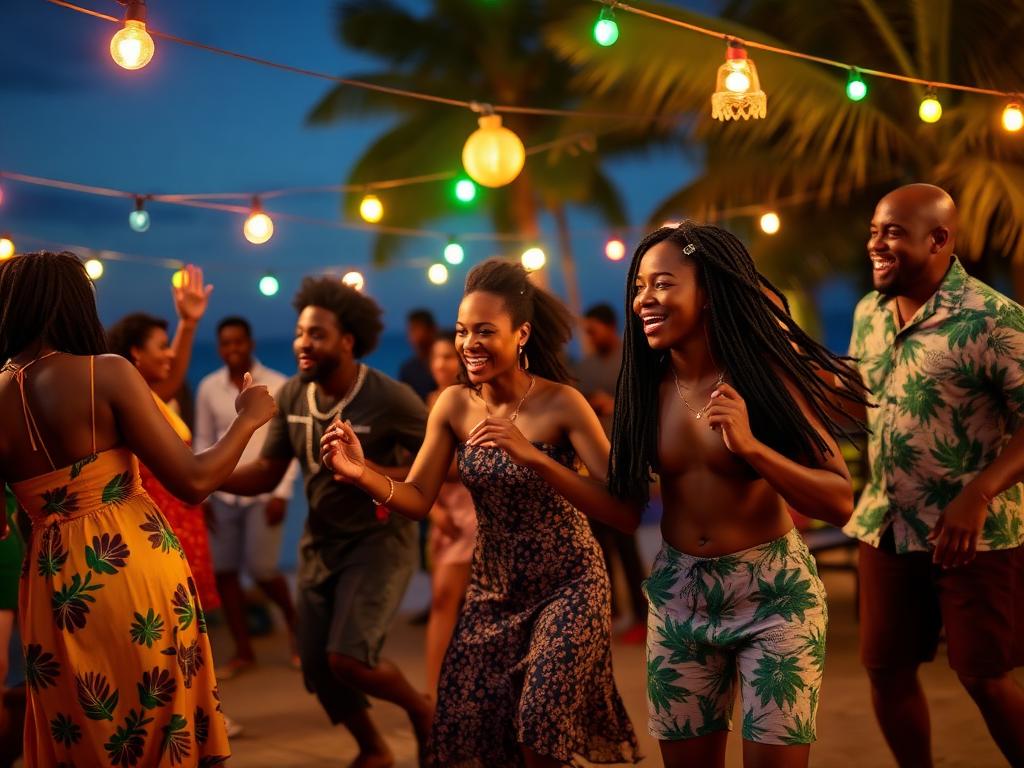 2014 reunion — family dancing to reggae under festive lights