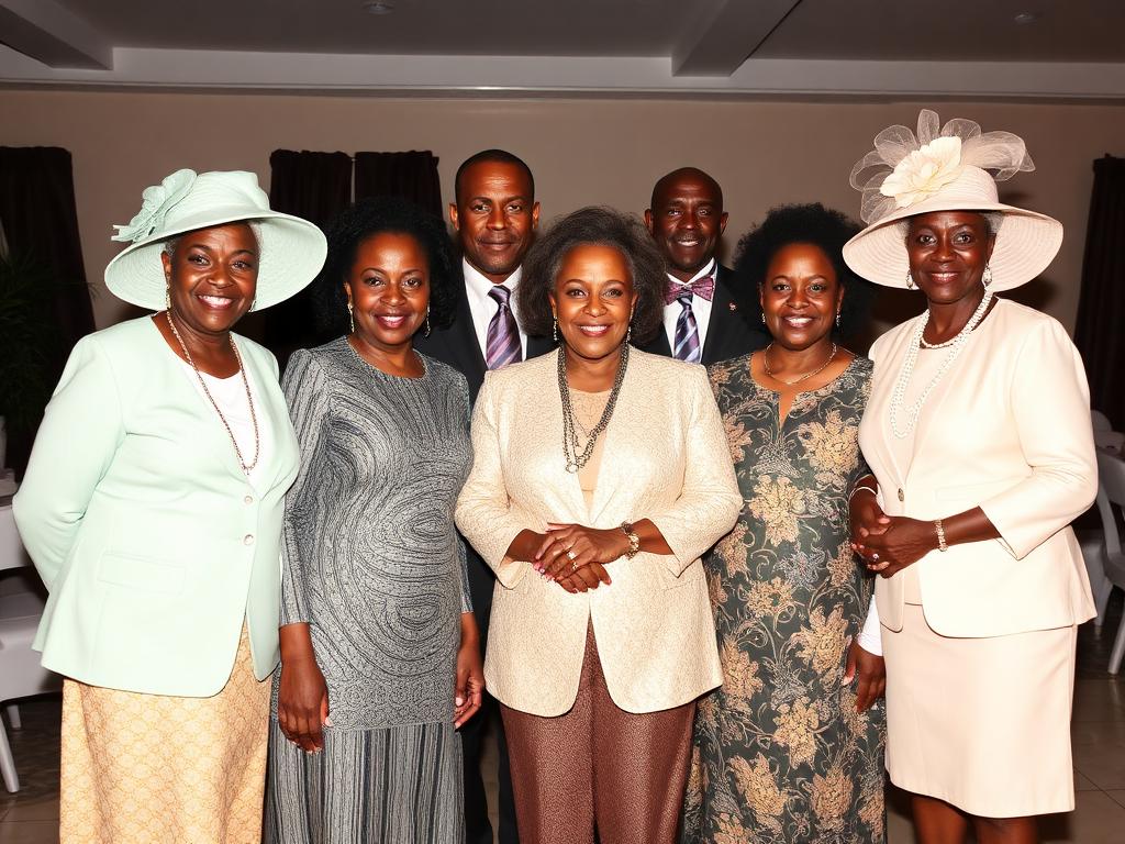 2014 reunion — elders posing in elegant Sunday best