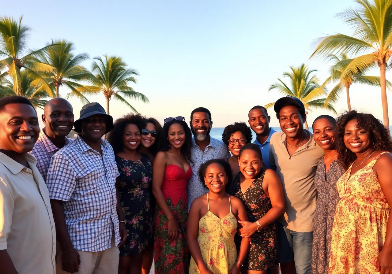2024 reunion — extended family at sunset on the beach
