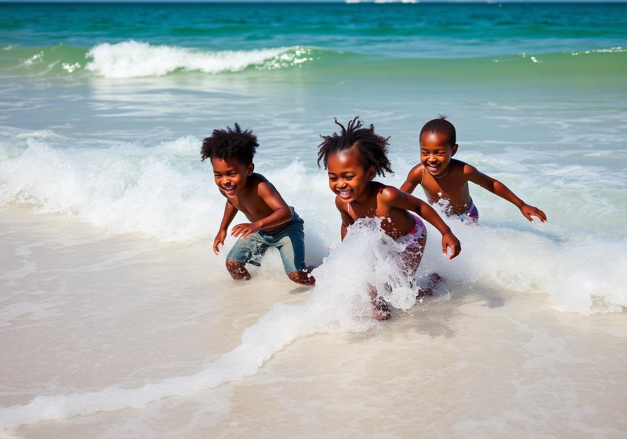 2024 reunion — cousins playing in the surf at Fort Lauderdale Beach