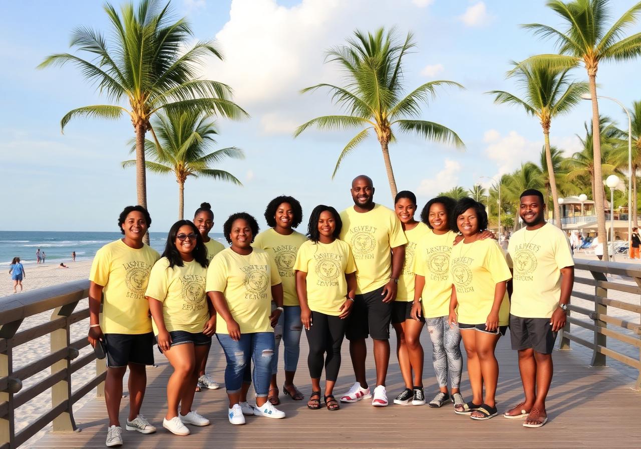 2024 reunion — group photo on the boardwalk in matching shirts